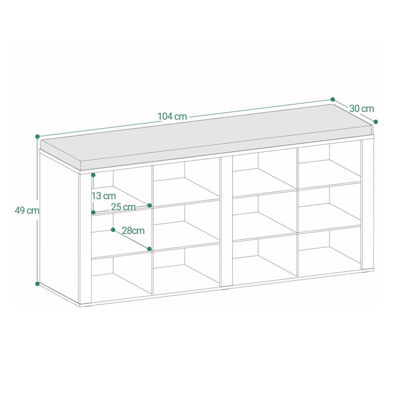 12 Pair Shoe Storage Bench, White Oak