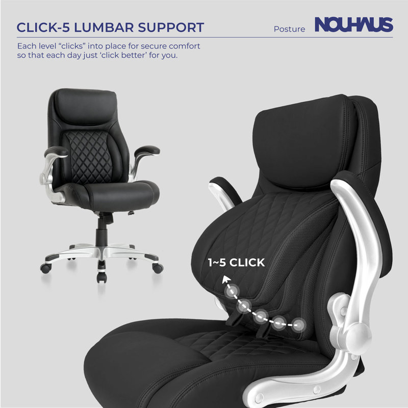 Flat Black Faux Leather Ergonomic Executive Office Chair
