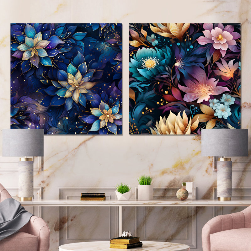 Hockett - Ensemble de 2 reproductions de toiles abstraites botaniques, Toile tendue, H 16 po x l 33 po x P 1 po