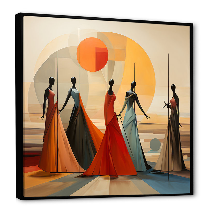 Jaune synchronisé Dance Rhythms II - Dance, art mural, Cadre flottant noir, 36" H x 36" W
