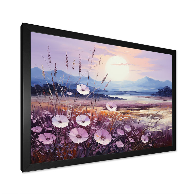 Harmonious Violet Flowers Field I sur toile, Cadre simple noir, H 30 po x l 40 po x P 0,5 po