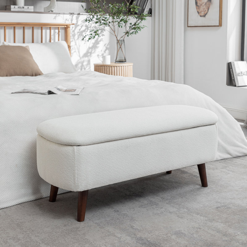 Banc de rangement en tissu Caralina, Blanc