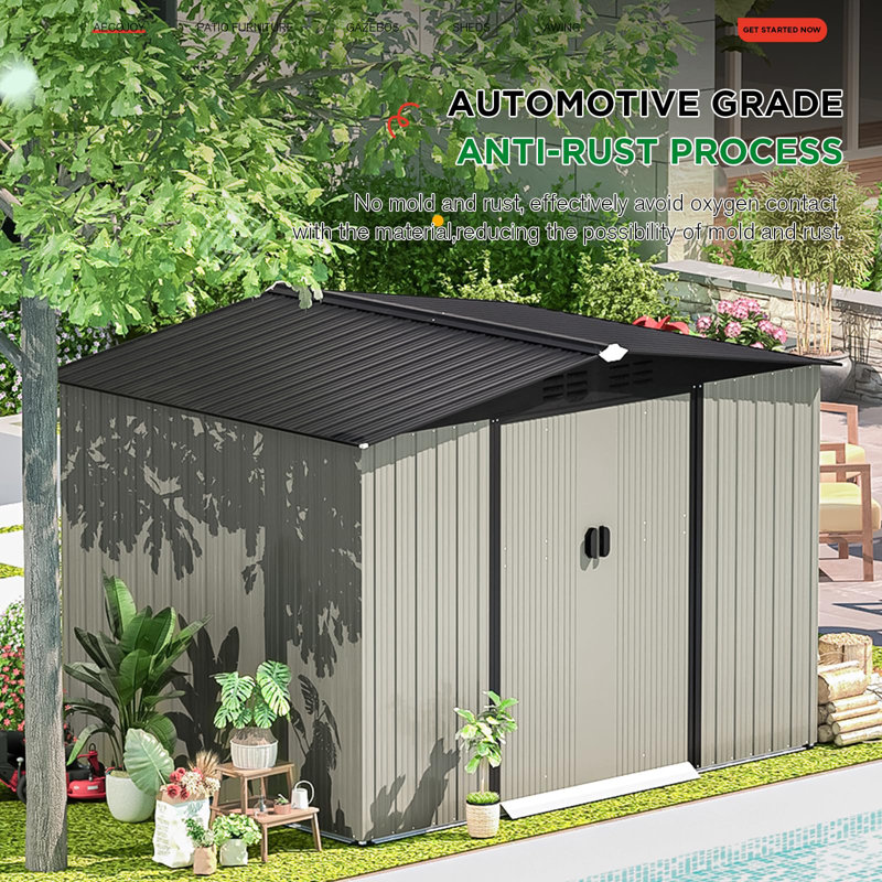 Remise de rangement en métal l 8 pi 5 po x P 6 pi 5 po, Gris