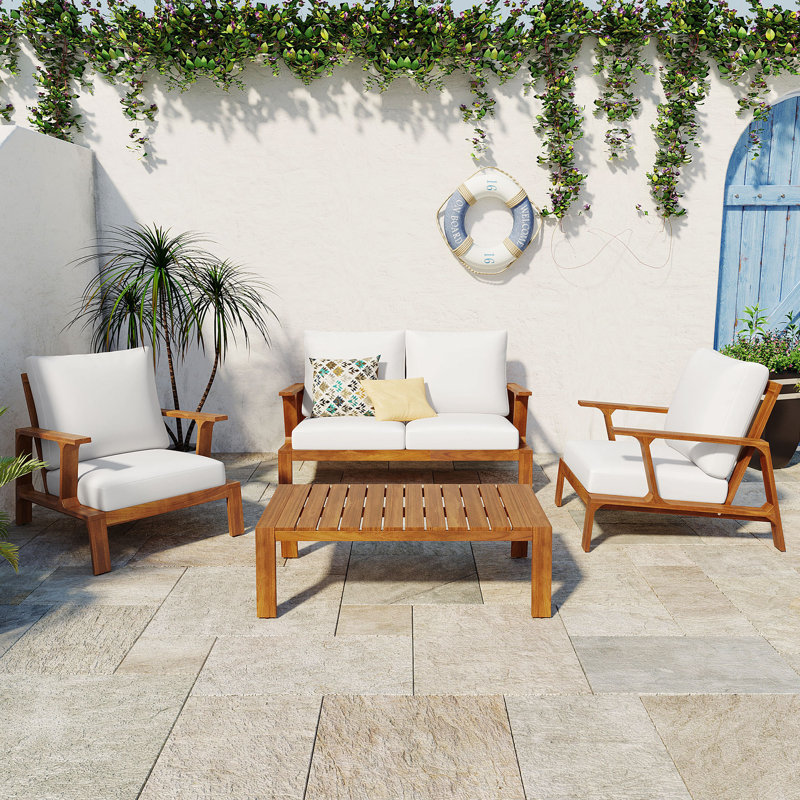 Ensemble de canapés de patio en teck durable, meubles contemporains en bois d'acacia pour jardins et balcons