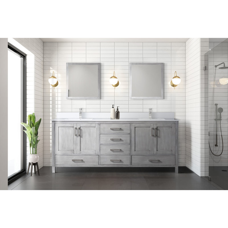 Jacques 80 in. W x 22 in. D Double Bath Vanity, and 30 in. Mirrors, Distressed Grey, White Quartz