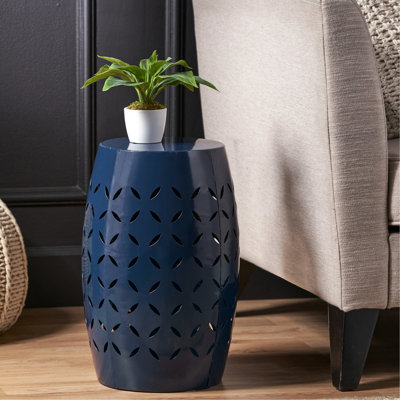 Table d'appoint en fer bleu foncé de 12,08 po x 18,04 po avec motif en dentelle, pour un usage intérieur et extérieur, sans assemblage requis, coupe exquise, 12,08 po x 12,08 po