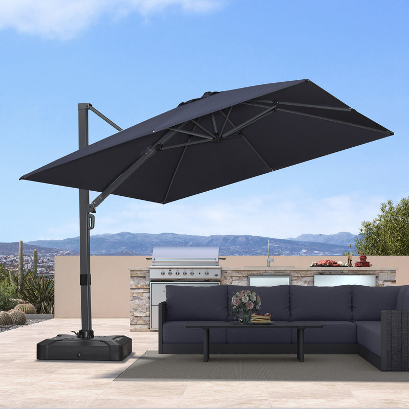 Parasol en porte-à-faux carré avec base Mcelfresh, bleu marine, H 108 po x l 120 po x P 120 po, Bleu marine