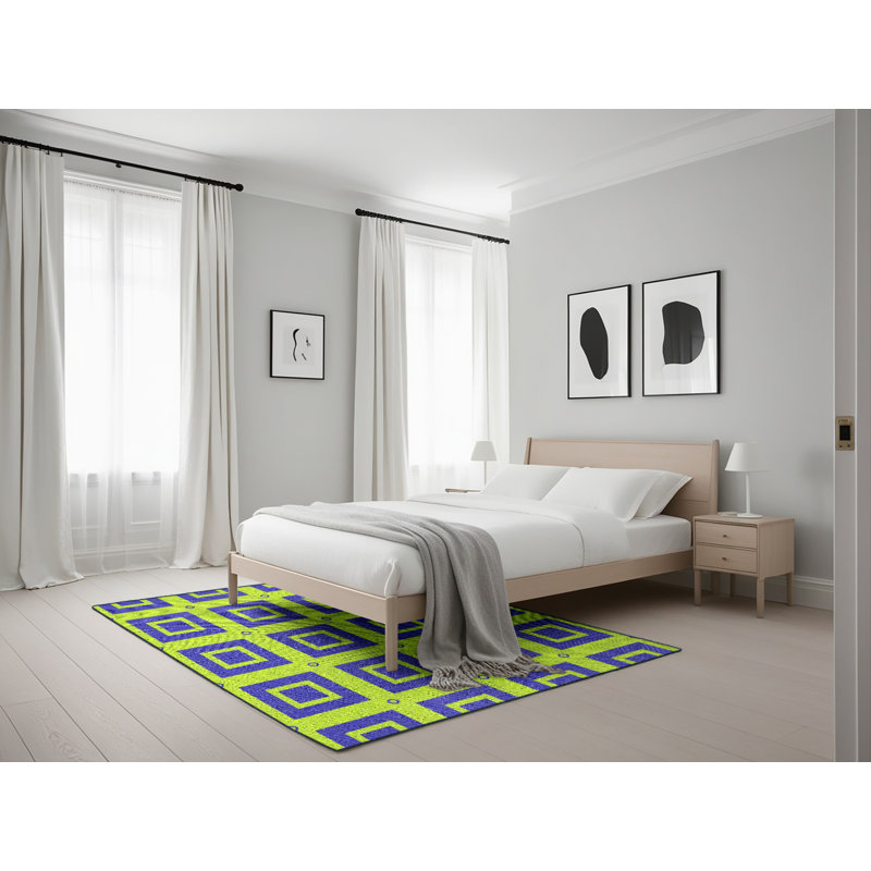 Tapis vert/bleu à motifs, Rectangle 5 pi x 7 pi