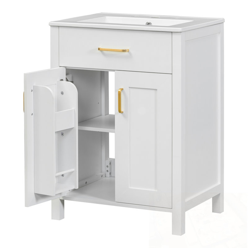 Meuble-lavabo avec lavabo et 2 portes à fermeture douce, Blanc