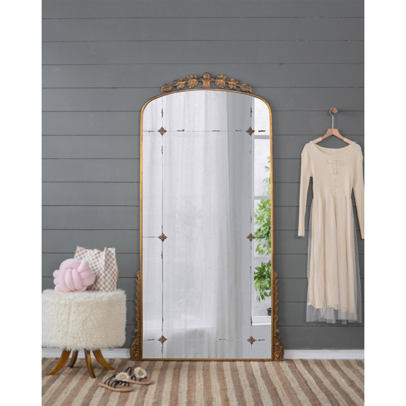 Miroir pleine grandeur 76 po x 40 po, miroir de plancher en métal doré antique pour le salon, la chambre à coucher