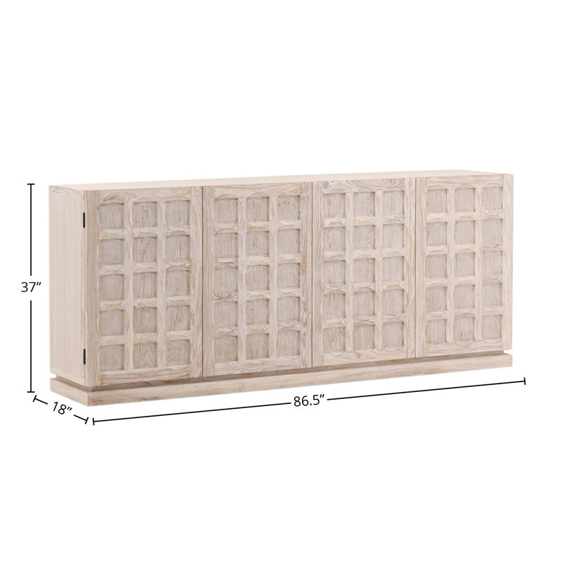 Harrison 86" Elm Wood Sideboard, Whitewash