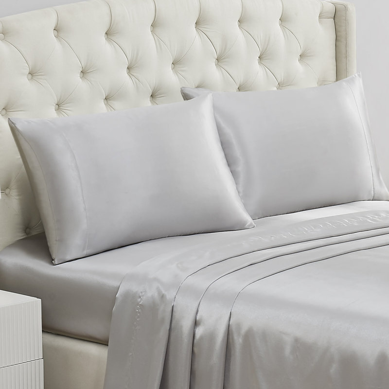 Juicy Couture Silky Satin Pillows Case Sets with Envelope Closure, Standard Pillowcase, Gray