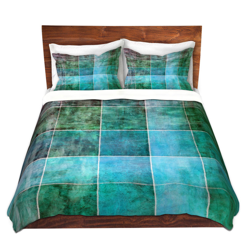 Ensemble de housse de couette lave ditons, 1 housse + 2 taies très grand lit, Gris / Bleu / Vert