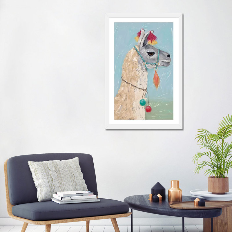 «Painted Llama II» par Jade Reynolds - reproduction, H 32 po x l 24 po x P 1 po, Papier encadré blanc, Blanc