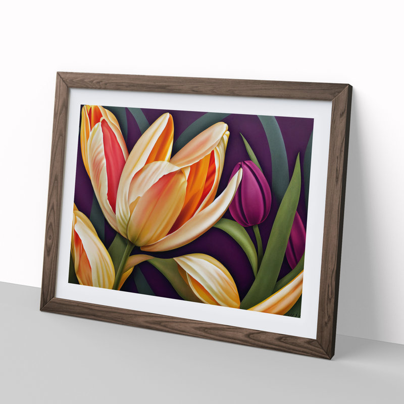 Masterful Tulip Flowers - Framed Print, 34cm H x 46cm W x 2cm D, Walnut