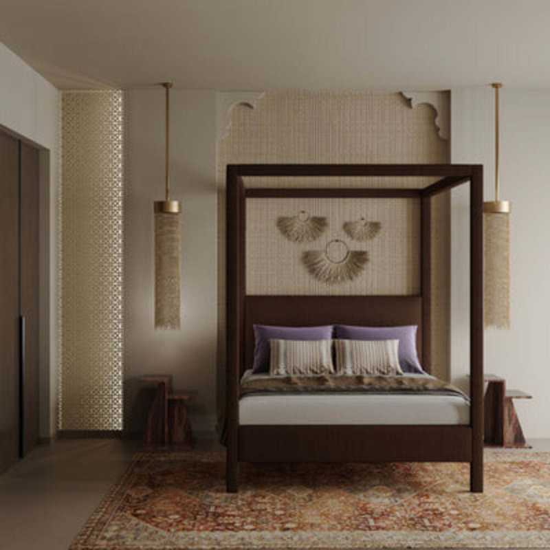 Lit tapissier Lafayette, Double, Cuir vieilli chocolat