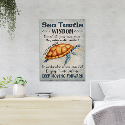 «A Golden Turtle - Sea Turtle Wisdom Travel at Your propre Place Stay Calm Under Pressure», reproduction d'art graphique sur toile tendue