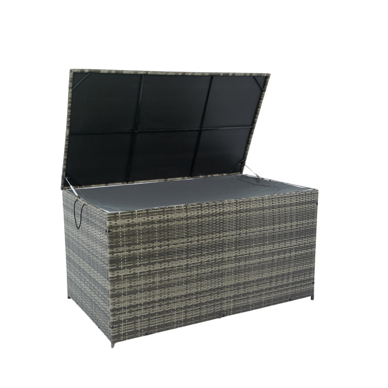 Outdoor Storage Box, Wicker Patio Deck Boxes With Lid, Outdoor Cushion Storage For Kids Toys, Pillows, Towel, Gray