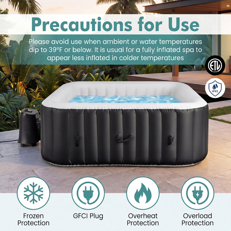 Costway 71" Inflatable Hot Tub With 130 Air Jets Electric Heater Pump Filter Cartridges