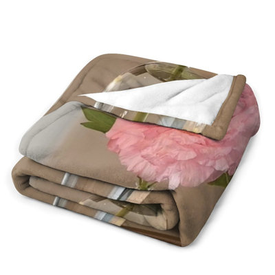 Jeté en flanelle de luxe pivoine rose, couverture douce et douce pour le salon