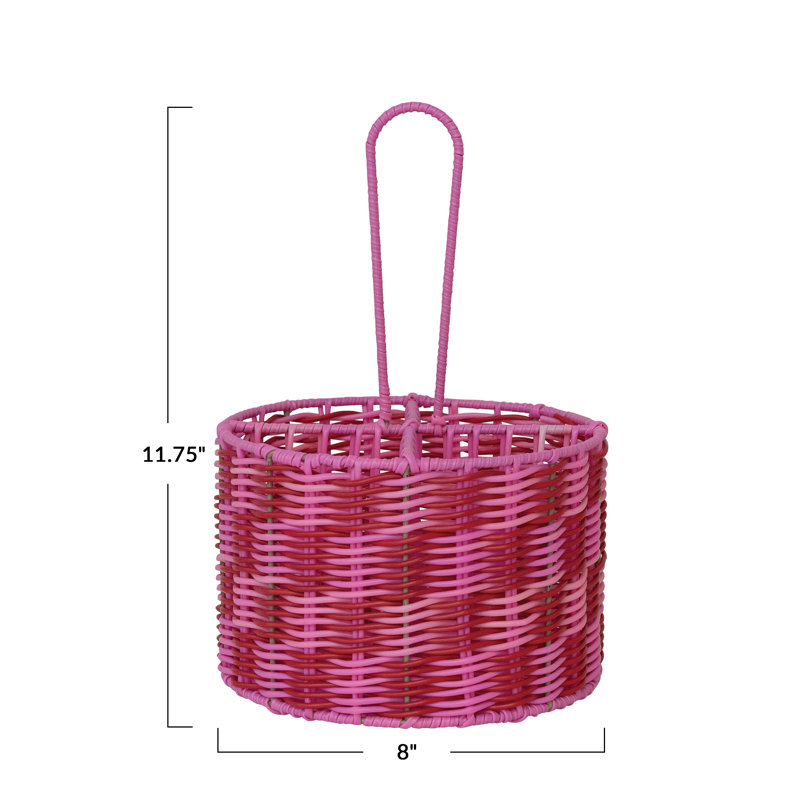 Woven Plastic Caddy With Handle And 4 Sections