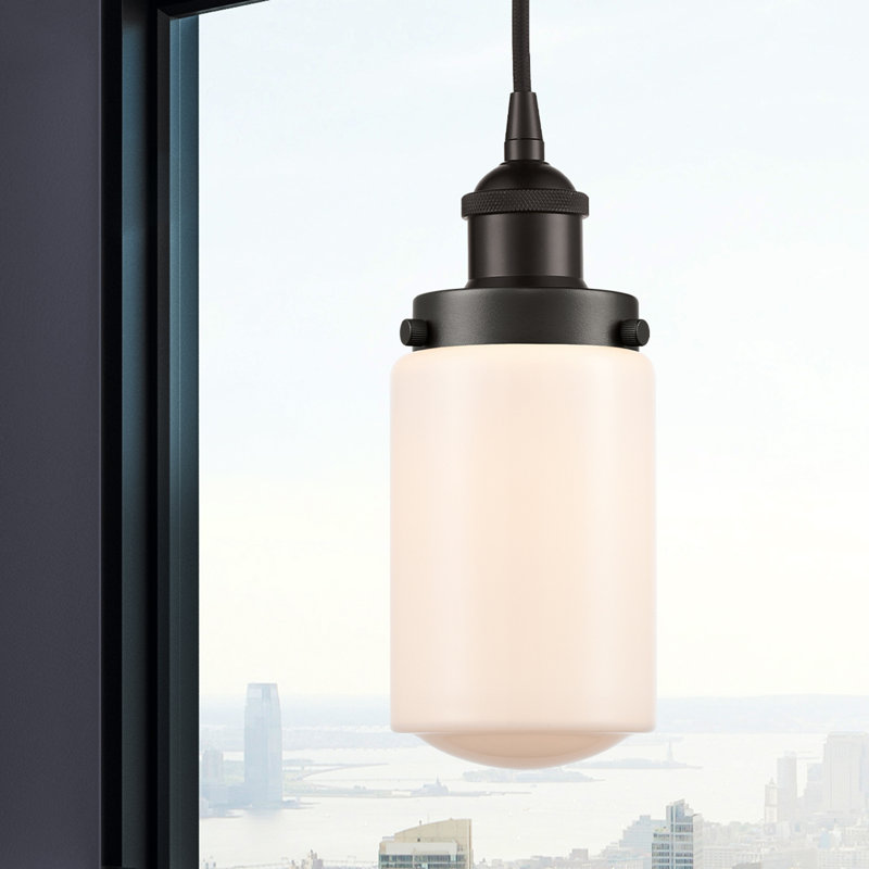 Luminaire suspendu cylindrique à 1 lumière Saroyan, Blanc mat, Bronze huilé