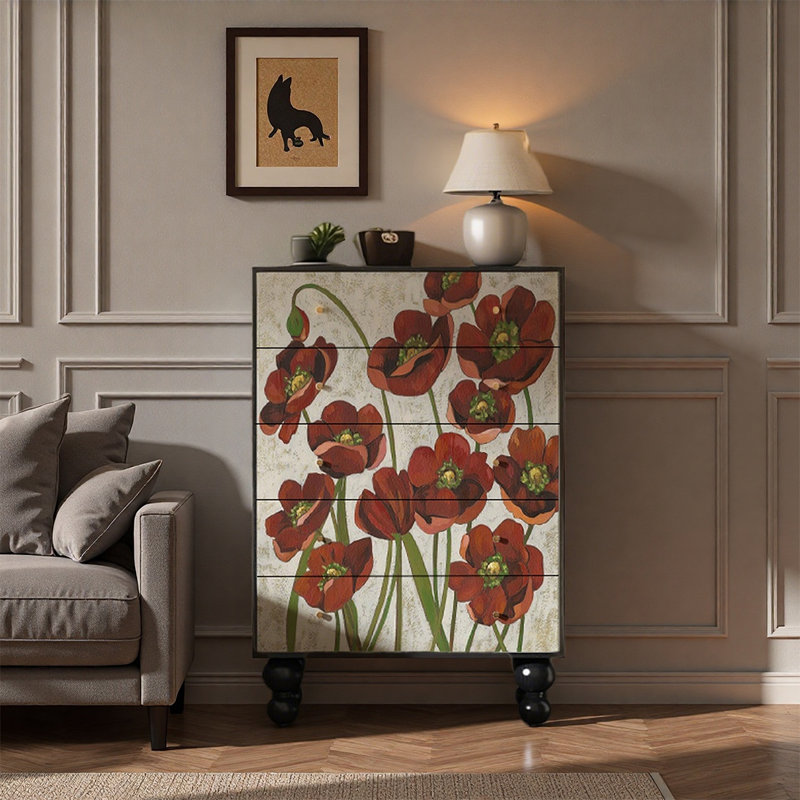 Armoire décorative à cinq tiroirs en pin massif