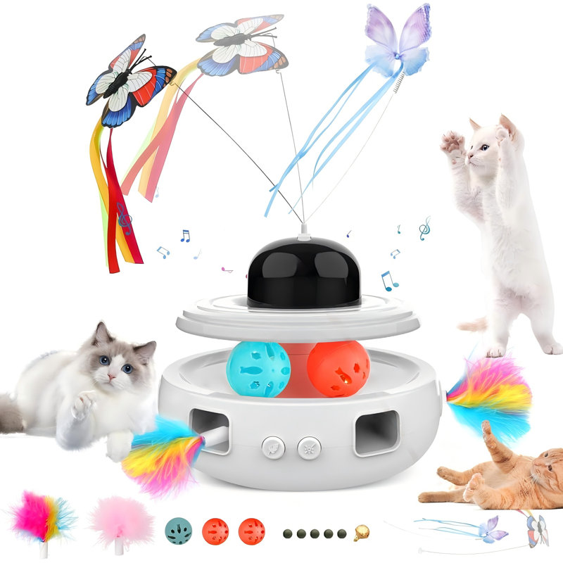 Jouet interactif pour chat, jouet de piste de balle automatique rechargeable avec papillon flottant et stimulant sonore, jouet de jeu pour animaux de compagnie durable pour chats d'intérieur, charge USB, conception amusante de plumes