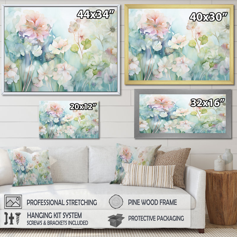«Blue Enchanted Gardens III - Abstract Botanicals», reproduction d'art sur toile, L 32 po x H 24 po, Cadre flottant doré