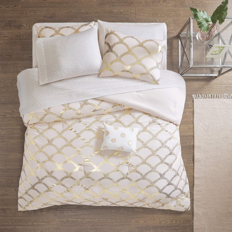 Ensemble d'édredon Lorna, Édredon lit simple + 6 pièces incluses, Rosé