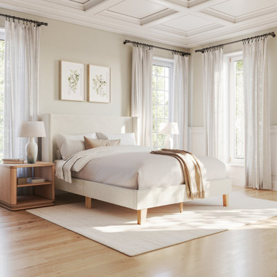 Martha Stewart Maisie Upholstered Platform Bed With Wingback Headboard