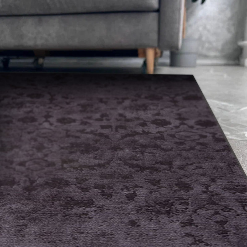 Tapis oriental noir à motif tissé rétro, Rectangle 7 pi 7 po x 10 pi 10 po