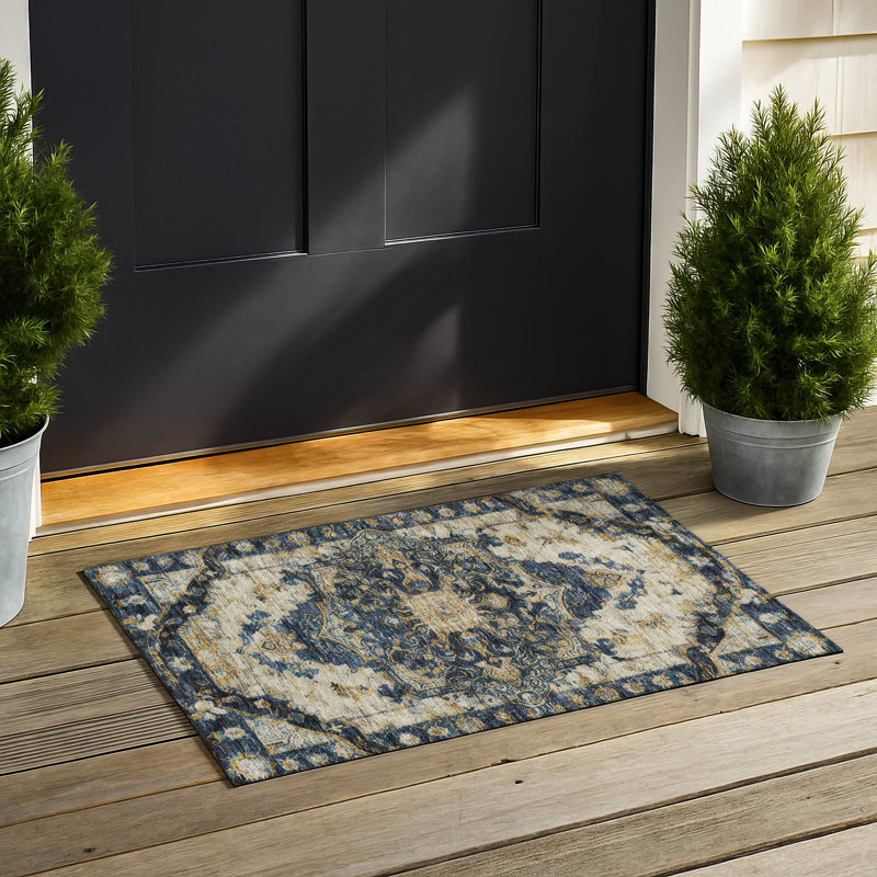 Machine Washable Indoor/Outdoor Chantille ACN2875 Global Rug, 1'8" x 2'6", Navy