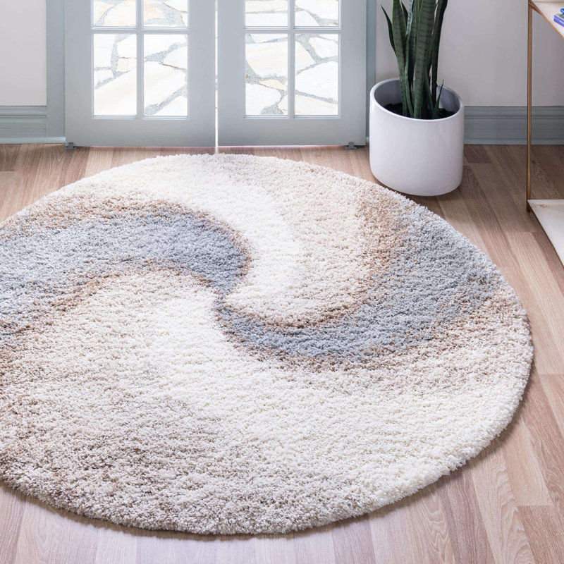 Abstract Indoor Rug, Round 7'10", Gray/Beige
