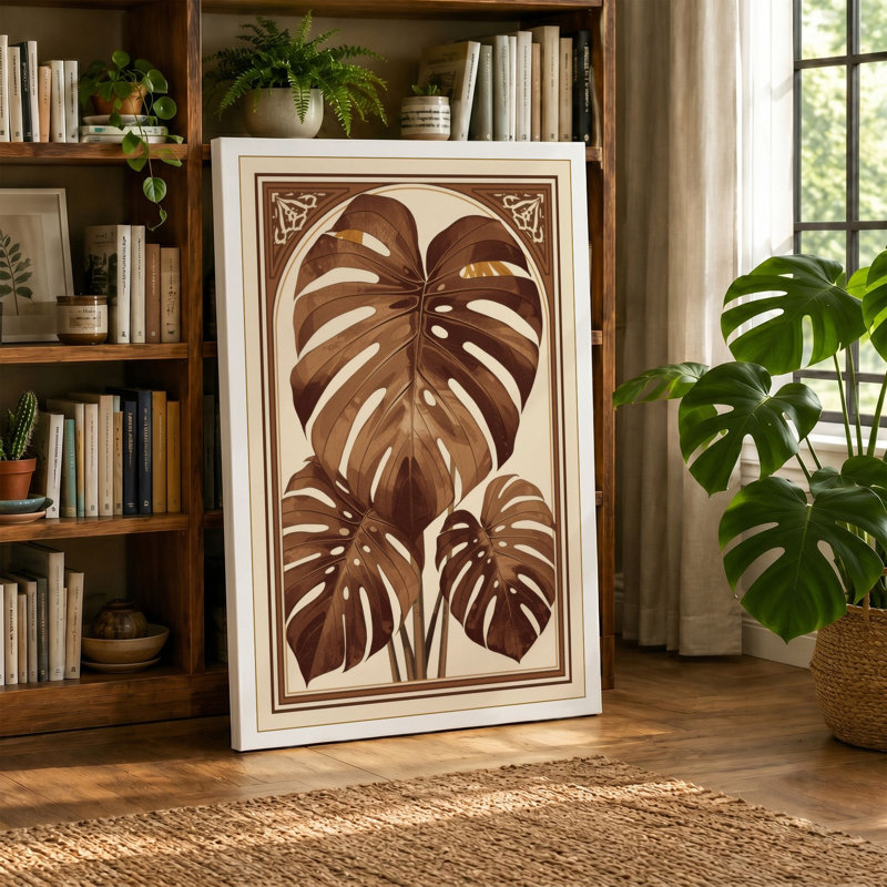 Monstera Triptych Botanical - Wrapped Canvas, 24x16 - 61.0 x 40.6 cm, Sage Border