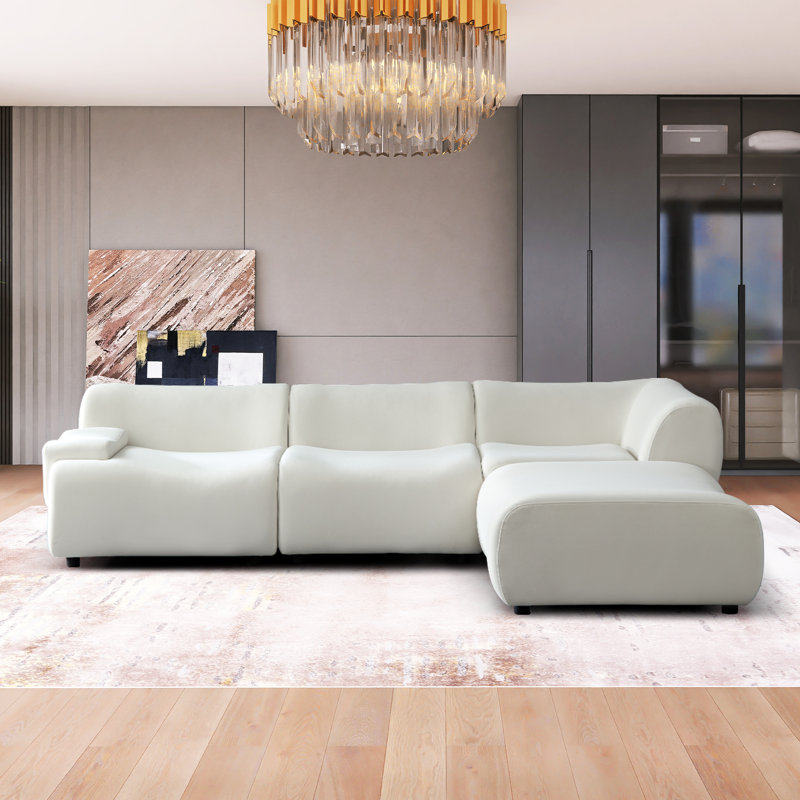 Canapé modulaire rembourré 4 pièces Roanna, Velours blanc