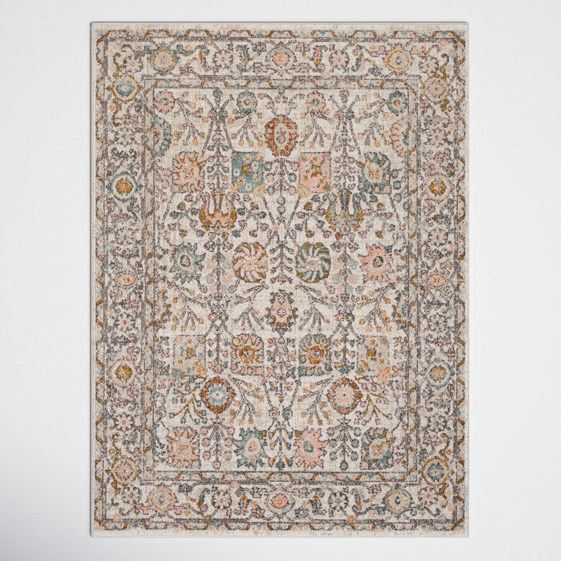 Tapis bleu sarcelle / brun Evgenia, Rectangle 6 pi 7 po x 9 pi