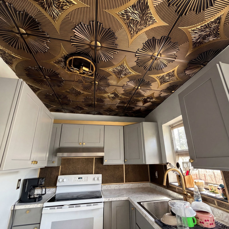 Carreau de plafond en PVC antique à poser ou à coller 2 pi x 2 pi Sunset Boulevard, Laiton antique