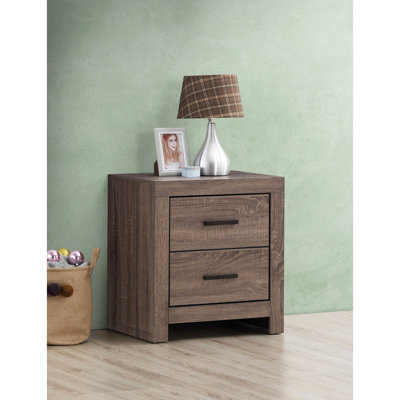 Table de chevet 2 tiroirs Oak, hauteur 23,5 po, forme rectangulaire moderne et fonctionnalité en chêne, hauteur 21,7 po, design rustique