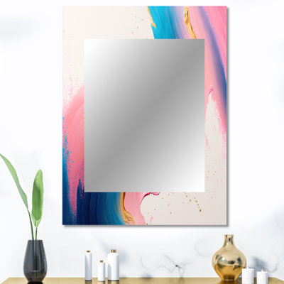 «Pink and Gold Waves» - miroir mural unique à spirales abstraites, miroir rose, impression sur métal