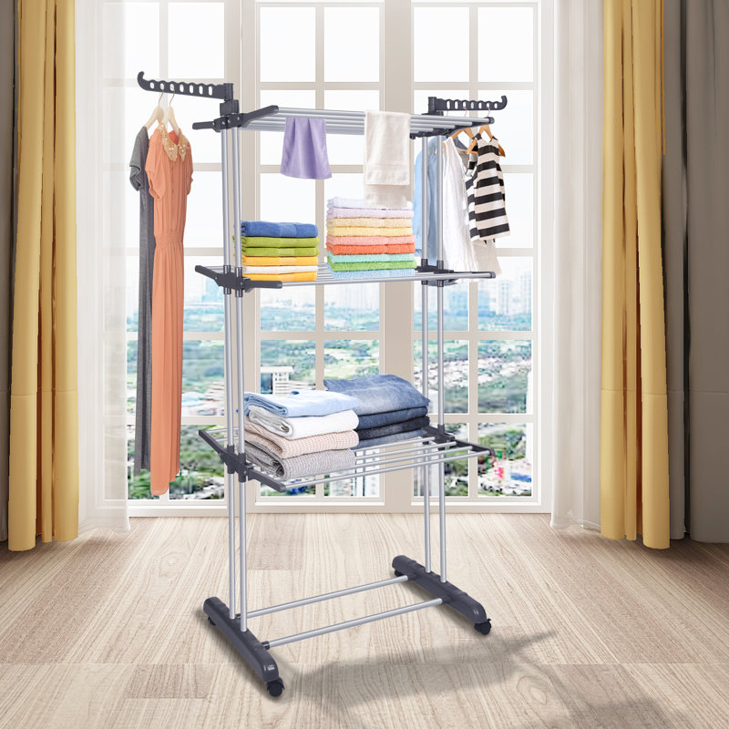 Stainless Steel Foldable Rolling Drying Rack, Black