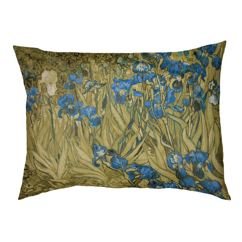 Coussin stylisé irises Burk, L 32,5 po x l 42,5 po, Jaune / bleu / brun foncé