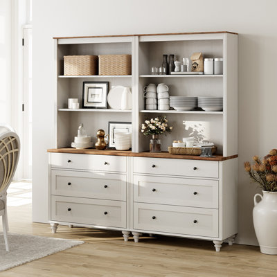Bibliothèque H 72,1 po x l 67,7 po avec 2 tiroirs Scarlett, grande bibliothèque avec 3 tablettes ouvertes à 3 niveaux, grandes bibliothèques en bois pour le salon, la chambre, le bureau à domicile, la cuisine