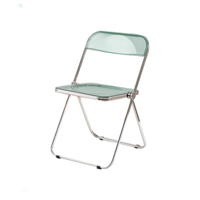 Chaise pliante bleu-vert Chaises transparentes-Chaise pliante empilable en cristal fantôme-Siège de salon en plastique PC-Structure chromée et chaise pliante en acrylique bleu-vert