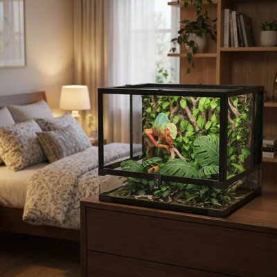 34 Gallon Reptile Glass Terrarium 24"x18"x18", Front-Door Access & Top Screen Ventilation