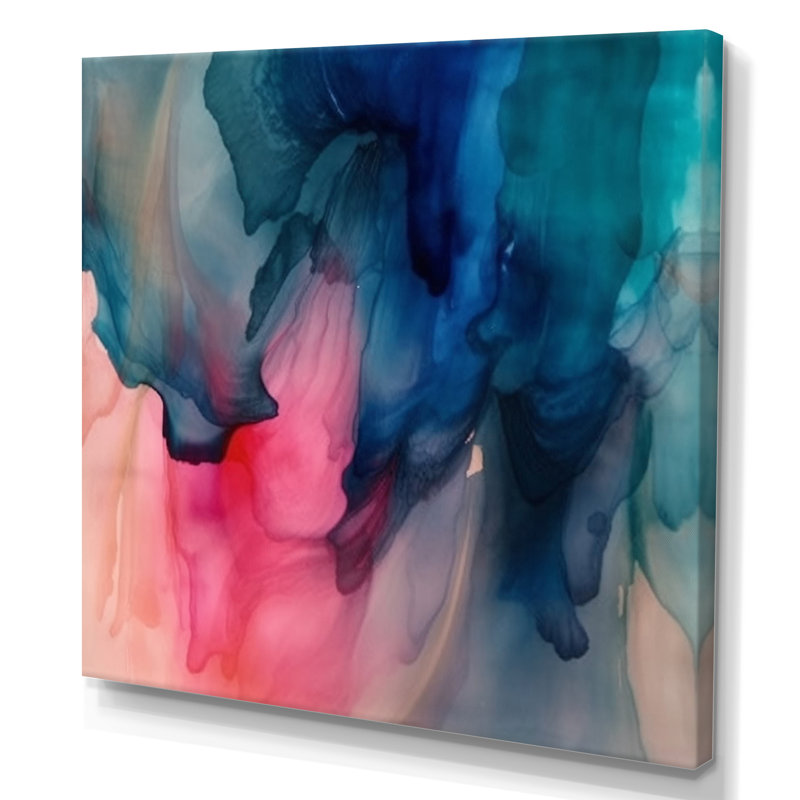 «Dequantae Blue and Pink Watercolor Mix», reproduction sur toile, H 36 po x l 36 po x P 1,5 po, Toile tendue