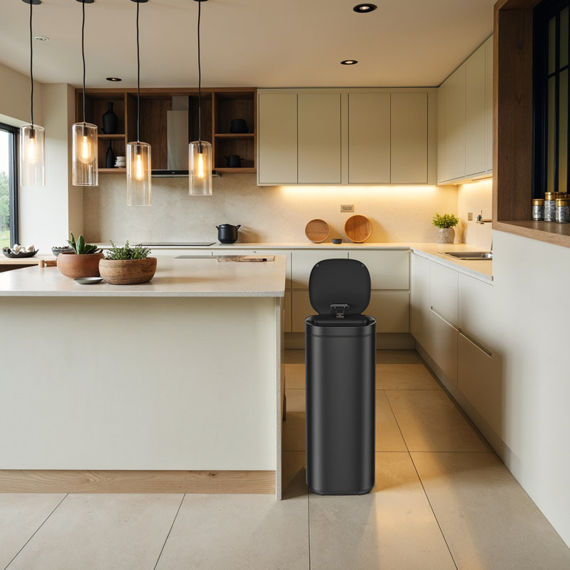Gavino Steel Motion Sensor and Odour Seal Kitchen Rubbish Bin - 13.21 L, Black