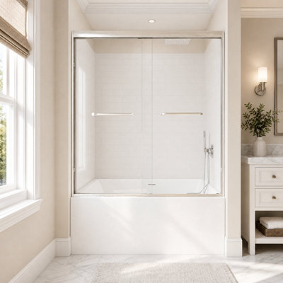 56-60" W x 60" H Framed Double Sliding Shower Door, 5/16" Tempered Glass, Brushed Nickel