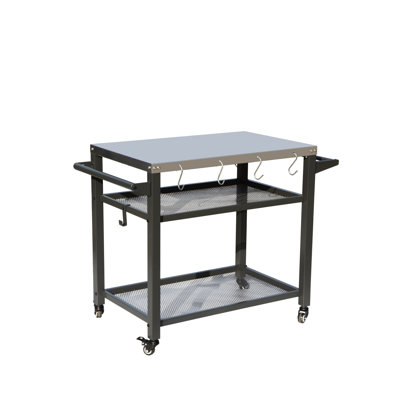 Table pour barbecue extérieur, comptoir antirouille, cloison en maille, porte-outils supplémentaire, roues mobiles avec freins, chariot de barbecue au design soigné pour la cuisine en plein air, plateau en acier inoxydable, cloison pour éviter les infiltrations d'eau.