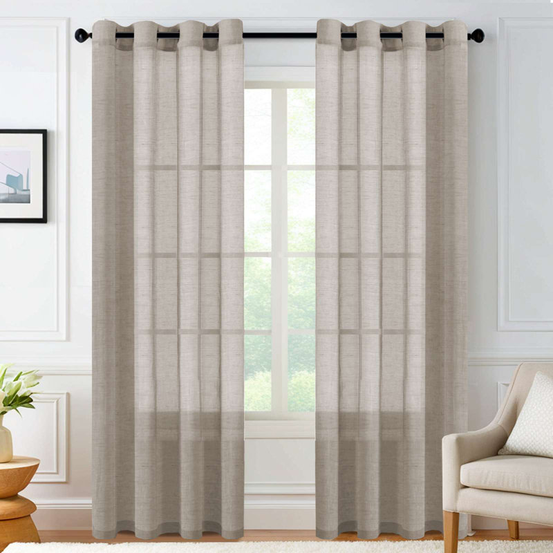 Linen Blended Textured Semi-Sheer Grommet Curtains - 37"/52" Widths Semi-Private & Light-Filtering Linen-Style Panels for Bedroom 